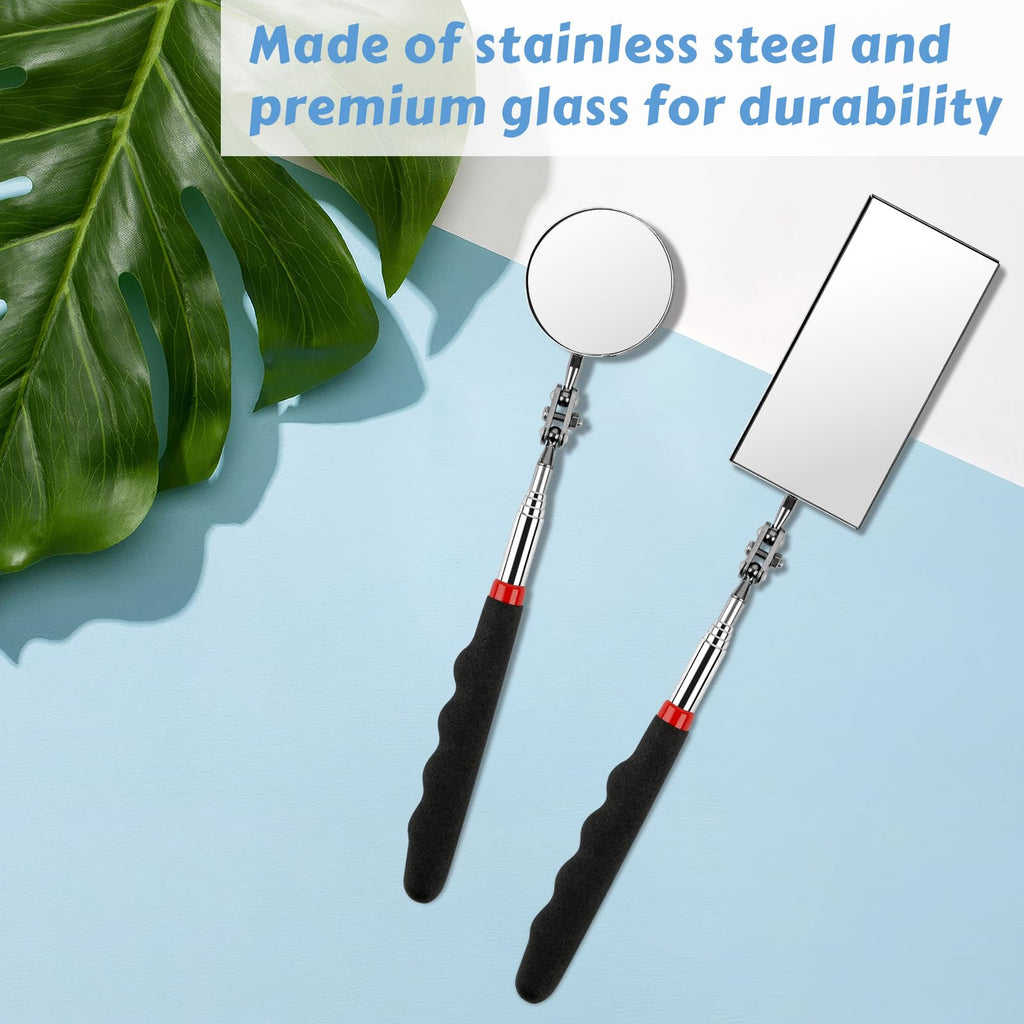 Telescoping Inspection Mirror, 2 Pack Round & Rectangular Mechanic Mirrors