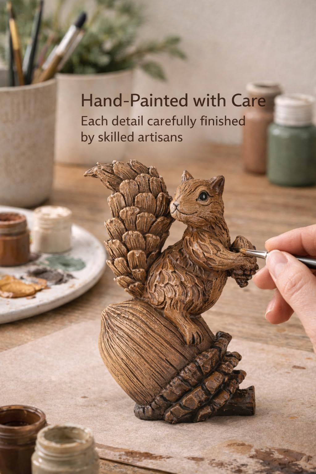 iStatue Handmade Resin Squirrel on Acorn Statue Miniature Garden Figurines – 6.5 Inch Nature-Inspired Woodland Animal Decor for Home, Garden, Patio or Shelf – Rustic Farmhouse Accent (Medium)