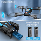 Drone with 1080P Camera - Foldable Remote Control Quadcopter with Gesture Control, 3D Flip, One Key Start, Emergency Stop, 2 Batteries, Easier to use, Toy for Adult Beginners, Black&Blue