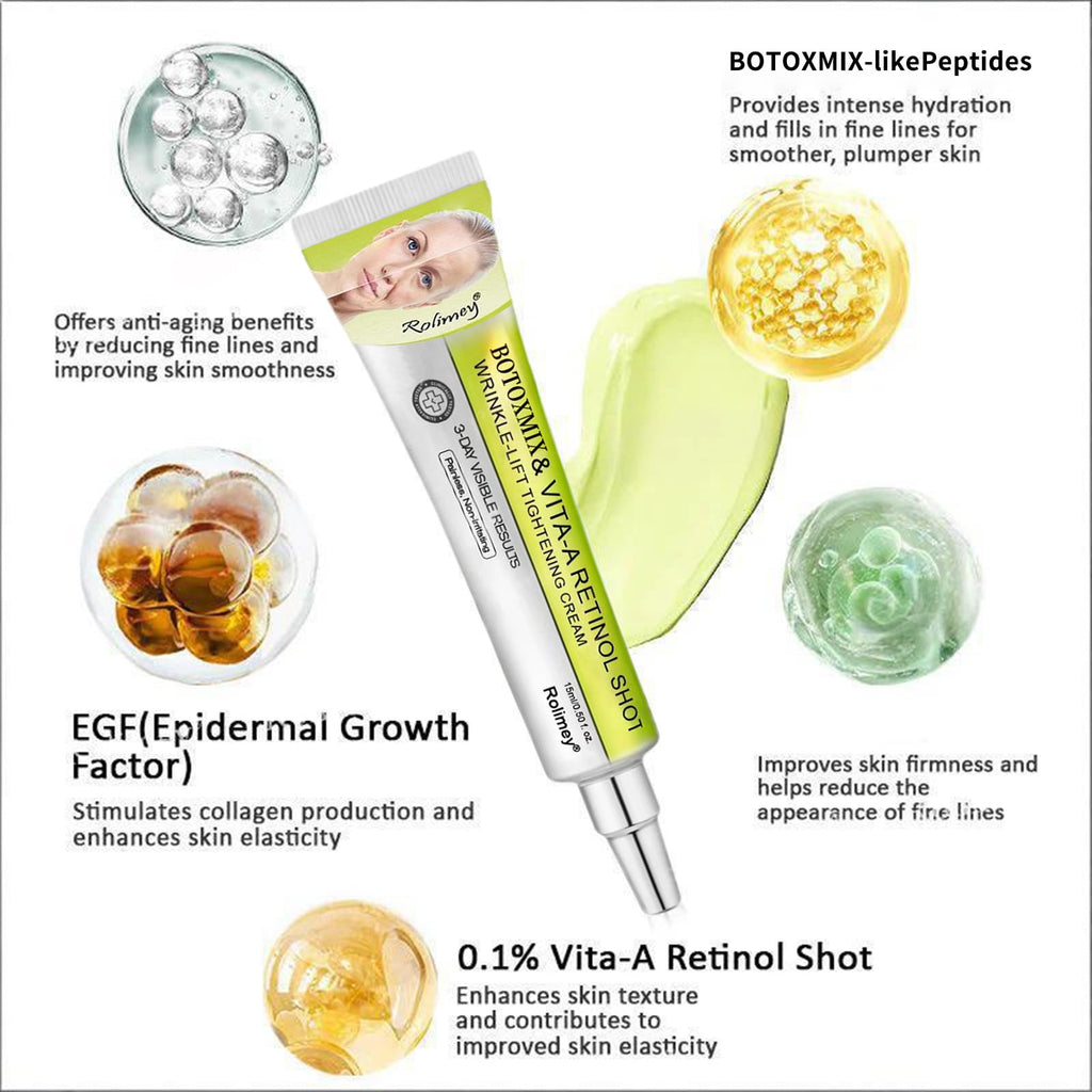 Rolimey Botoxmix & Vita-A Retinol Shot Wrinkle-Lift Tightening Cream, Advanced Retinol Body Lotion, Anti Wrinkle Cream - Natural Pore Minimizer, Wrinkles & Fine Lines for All Skin (2 Bottle)