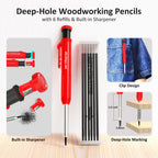 3.8＂Mini 3D Multi-Angle Measuring Square Ruler, WT102A High Precision Hole Scribing Woodworking Tools, 0-90° Aluminum Alloy Carpenter Square Wood Working Tools, Carpenter Pencils 6 Refills.