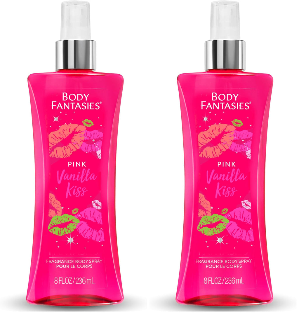 BODY FANTASIES SIGNATURE Fragrance Body Spray, Pink Vanilla Kiss Fantasy, 8 Fluid Ounce (BF44) (Pack of 2)