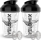 VELOMIX -2 Pack- 20 oz Protein Shaker Bottles for Protein Mixes - 2x Wire Whisk | Leak Proof Shaker Cups for Protein Shakes and Pre Workout | Protein Shaker Bottle Pack (Clear Prime)