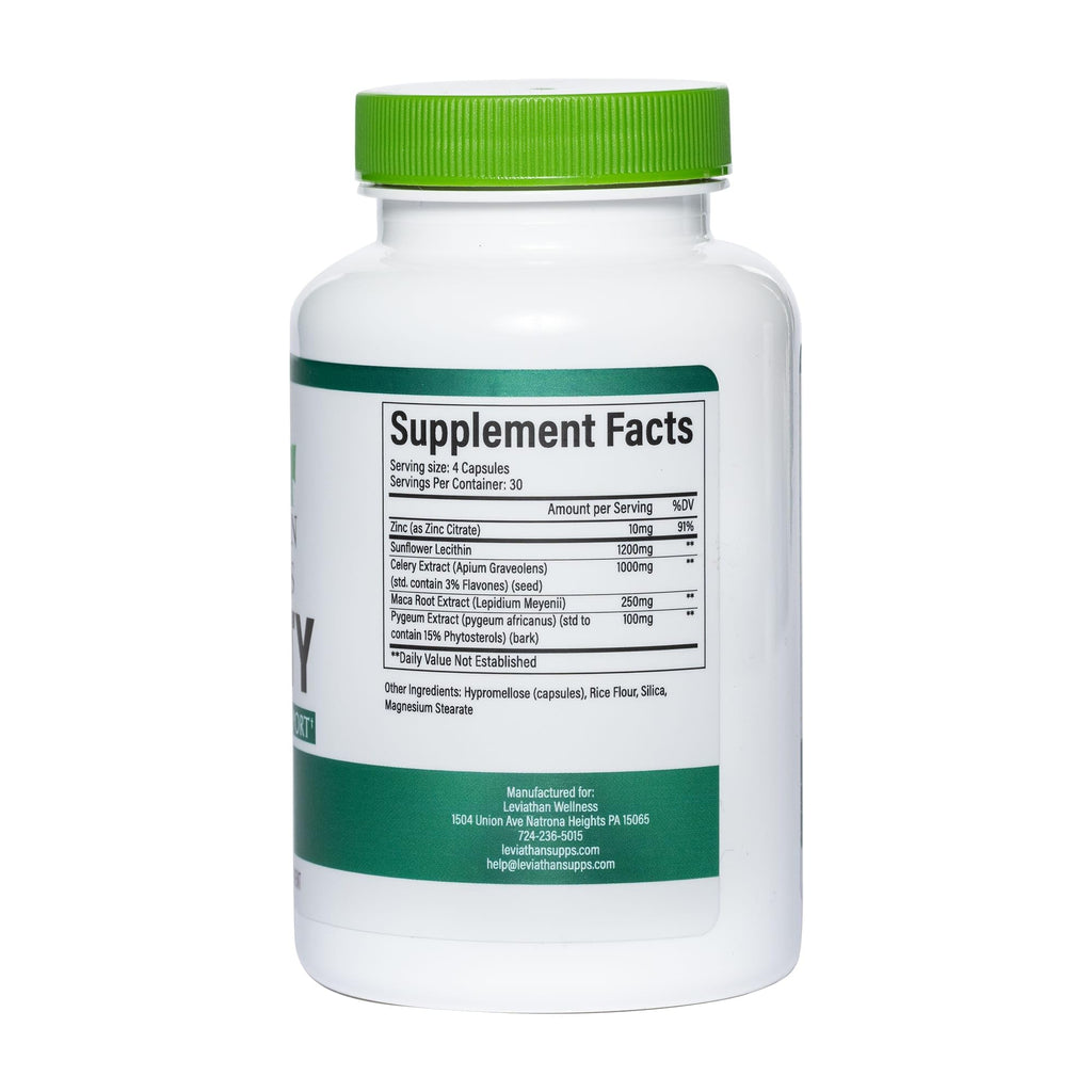 Leviathan Wellness Virility - Men's Potency Support | Zinc (10 mg), Sunflower Lecithin (1200 mg), Celery Extract (1000mg), Maca Root (250 mg) | 120 Capsules, 30 Servings | Made in The USA