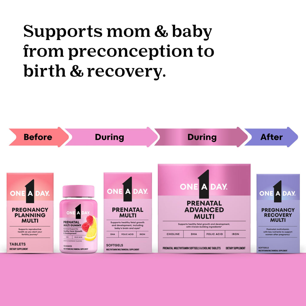 One A Day Prenatal Advanced- Prenatal Vitamins with Folic Acid, Choline, DHA & Iron, Pregnancy Vitamins for Women to Support Baby’s Development, 30+30 Ct (60 Total Set) (Packaging May Vary)