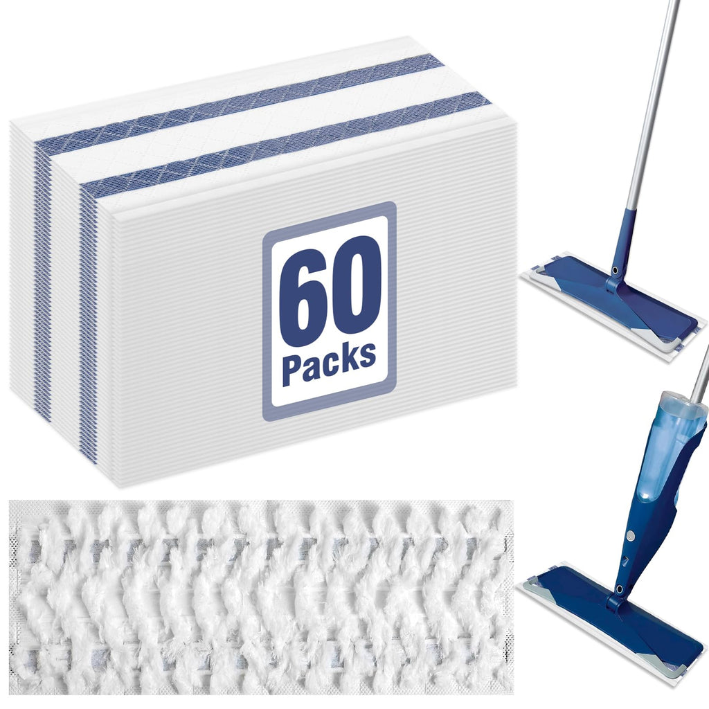 60 Pack Disposable Microfiber Cleaning Pads for Bona Mop | Heavy-Duty Replacement Pads Compatible with 15-18 inch Spray Flat Mops | Multi-Surface Hardwood Floor Cleaner Pad Refills