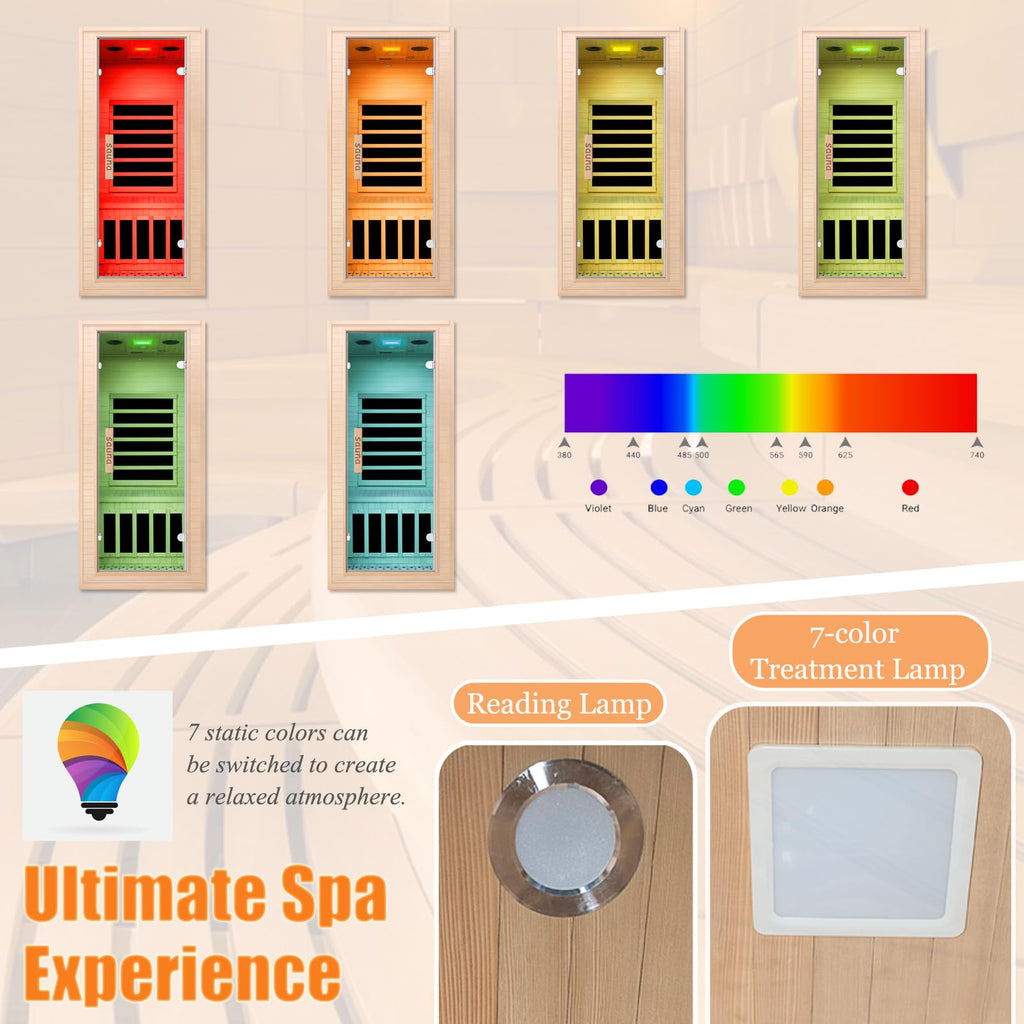 Homsido Infrared Home Sauna Room 1 Person Hemlock Wooden Indoor Dry Sauna，Low EMF 1200W/110V Heaters Panels,LCD Control Panel,10 Minutes Pre-Warm up,Time and Temp Pre-Set,1-Year Aftersale