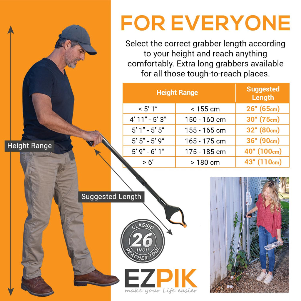 EZPIK Grabber Reacher Pro (43-inch), Premium Trash Picker with Comfortable Ergonomic Handle for Effortless Pickup of Trash, Litter & Small Debris, Ideal for Yard Work, Beach Cleanups & More