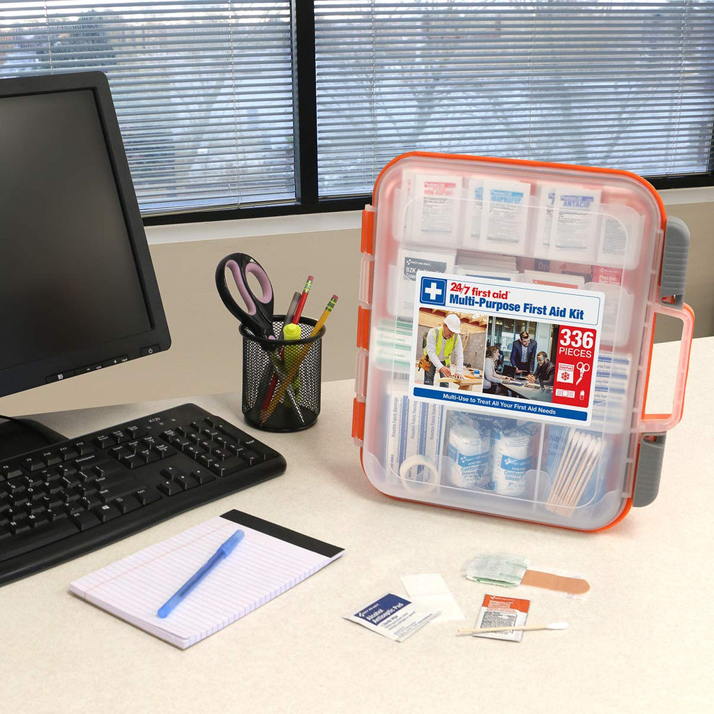 24/7 First Aid OSHA Compliant First aid Kit, All-Purpose 100-Person Emergency First Aid Kit for Business, Home, and Car in Plastic Case with Easy-Slide Latches, 336 Pieces