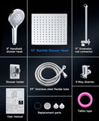 Shower Head High Pressure,10" Rain Shower Head With Handheld Spray Combo, Shower Heads with Hose and 11'' Angle Adjustable Extension Arm, Waterfall Showerhead, Dual Detachable Shower Head