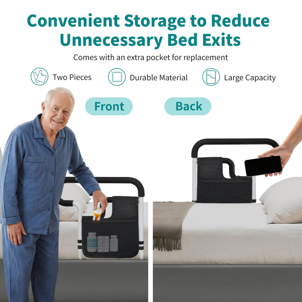 Bed Rails for Elderly Adults Safety, Height and Length Adjustable Bed Assist Rail for Senior, Bedrail with 2 Bag & Strap, Help Get in & Out of Bed, Fit Most Bed, Supports 300 lbs, Tool-Free
