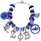 muiot Delicate ZETA sorority society Rhinestone Pendant Blue big hole Glass Bead Bracelet bangle