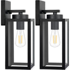 Outdoor Wall Light Fixtures, Exterior Waterproof Wall Lanterns, Porch Sconces Lighting with E26 Sockets & Glass Shades, Modern Matte Black Outside Lights for Patio Front Door Entryway Garage, 2-Pack