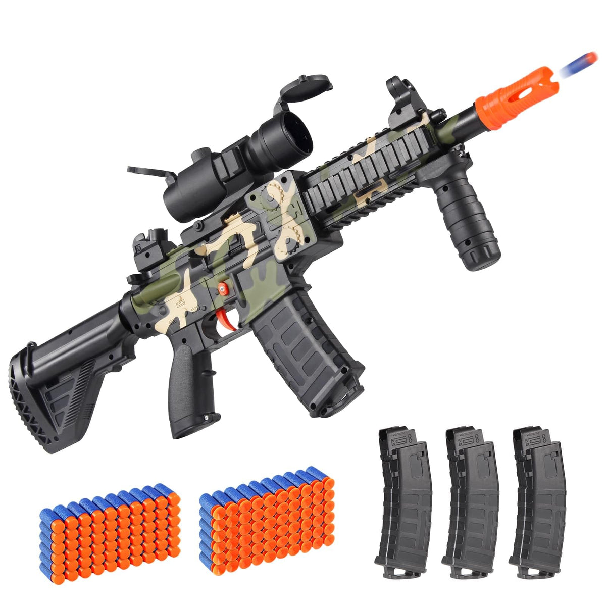 Realistic Toy Foam Blaster Gun - Electric Sniper Rifle with Scope 120 Soft Bullets 3 Magazines, Automatic Dart Gun for Boy Ages 8-12 Years Old, Indoor Outdoor Gifts for Adult Kid Christmas Birthday