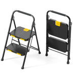 KINGRACK 2 Step Ladder, Sturdy Steel Step Stool with Safe-Lock Design, Handrail, Anti-Slip Wide Pedals, Pass 800lbs Load Testing, Folding Portable Ladder for Multi-Purpose, Home, Kitchen, Black