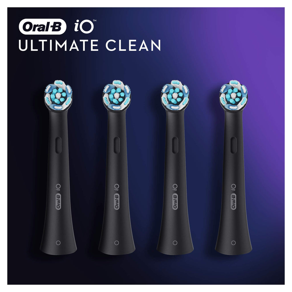 Oral-B iO Ultimate Clean Electric Toothbrush Head, Twisted & Angled Bristles for Deeper Plaque Removal, Pack of 4, Suitable for Mailbox, Black