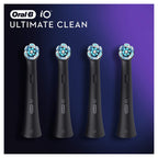 Oral-B iO Ultimate Clean Electric Toothbrush Head, Twisted & Angled Bristles for Deeper Plaque Removal, Pack of 4, Suitable for Mailbox, Black