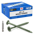 #8 x 2” Deck Screws, 100Pcs Star Drive Wood Screws, Rust Resistant Timber Screws for Timber/Log/Landscaping Wood, T20 Star Bit Included, Green