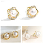Kaibig 6 Pairs Pearl Stud Earrings for Women Gold Bar Knot Clover Cubic Zircon Stud Mixed Styles Pearl Earrings Set Perfect for Wedding Prom Party Daily Wear Elegant Jewelry for Women