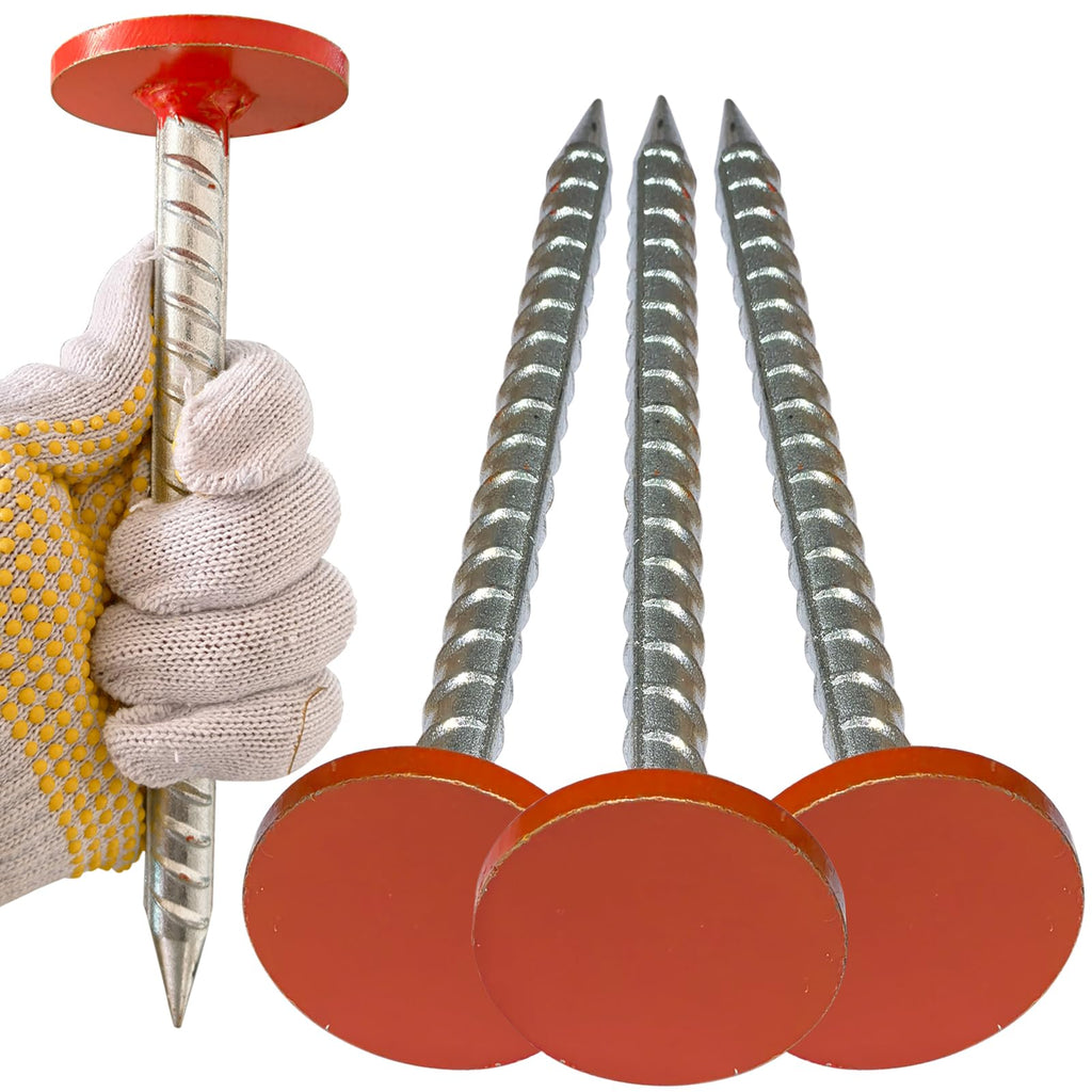 POSEOFFR 8 inch Rebar Survey Stakes, Heavy Duty Galvanized Stake, 2.4 inch Orange Head, 4 Pack
