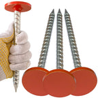 POSEOFFR 8 inch Rebar Survey Stakes, Heavy Duty Galvanized Stake, 2.4 inch Orange Head, 4 Pack
