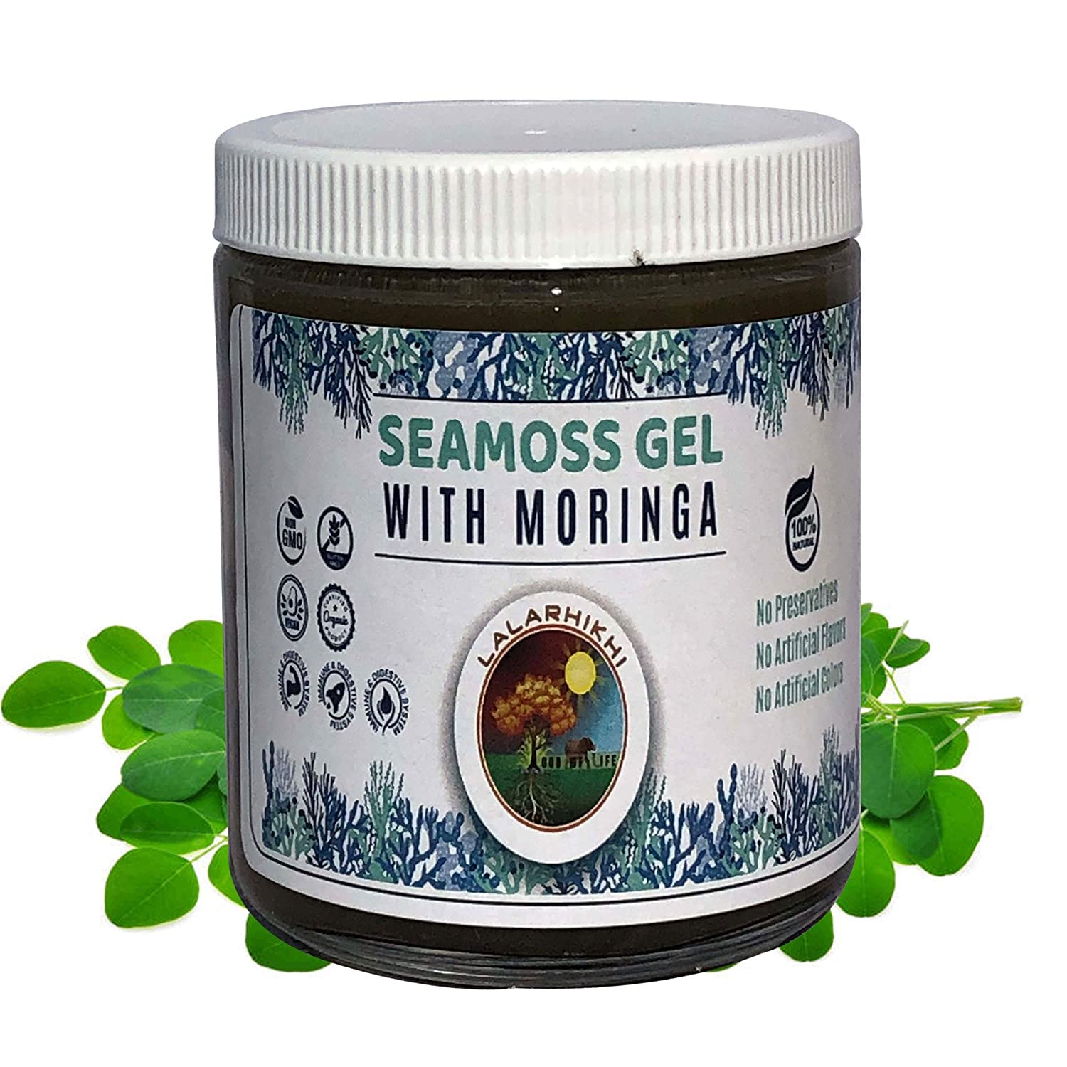 Sea Moss Gel with Moringa and Cinnamon - Organic Sea Moss Gel for Skin and Nail Health, Immune System Support, and Enhanced Energy Level - Essential Vitamin and Mineral Rich Formulation - 16oz.