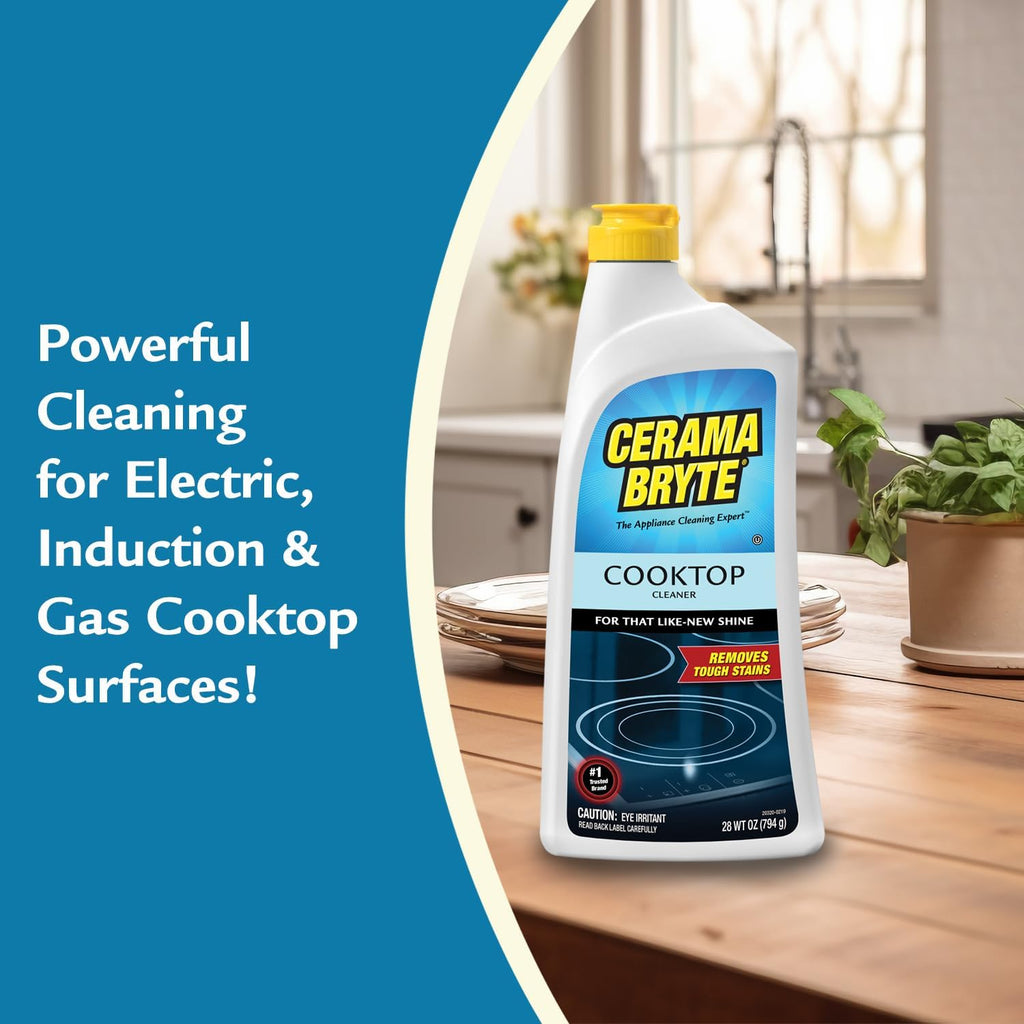 Cerama Bryte Removes Tough Stains Cooktop and Stove Top Cleaner for Glass - Ceramic Surfaces, 18 Ounces, 2 Pack