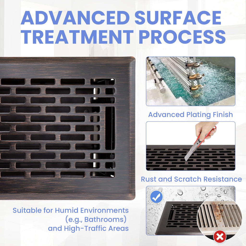 Howeall 4x12 Inches 2 Pack Heavy Duty Walkable Floor Register - Easy Adjust Air Supply Lever Decorative Floor Vent Covers - Boston Design Vent Covers for Home - Oil Rubbed Bronze