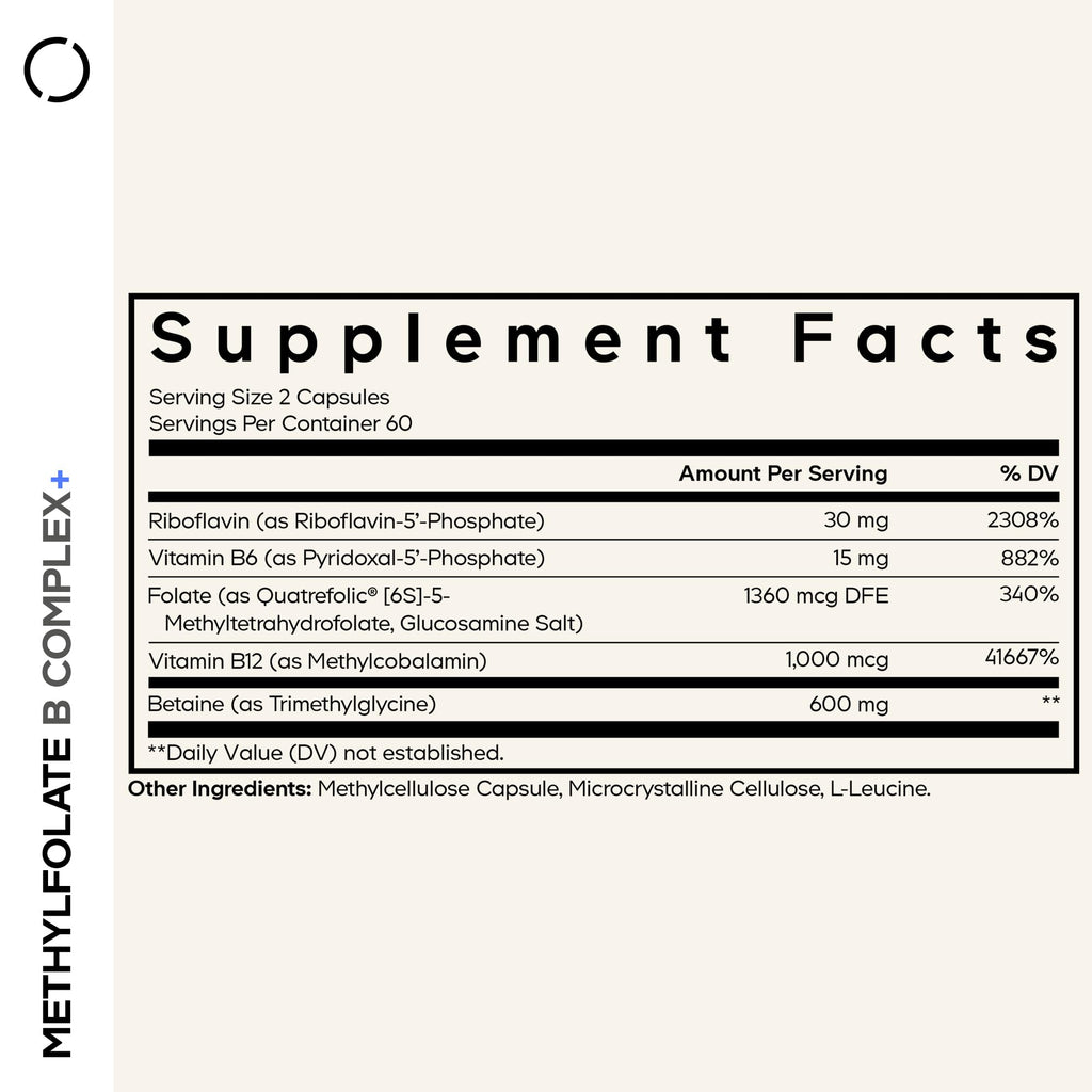 Codeage Methylfolate B Complex Supplements - 5 MTHF, Methylcobalamin 1000mcg Methylated Vitamin B12, Riboflavin, Betaine, Vitamins B6, Methylation Cycle MTHFR - 2 Months - 120 Capsules