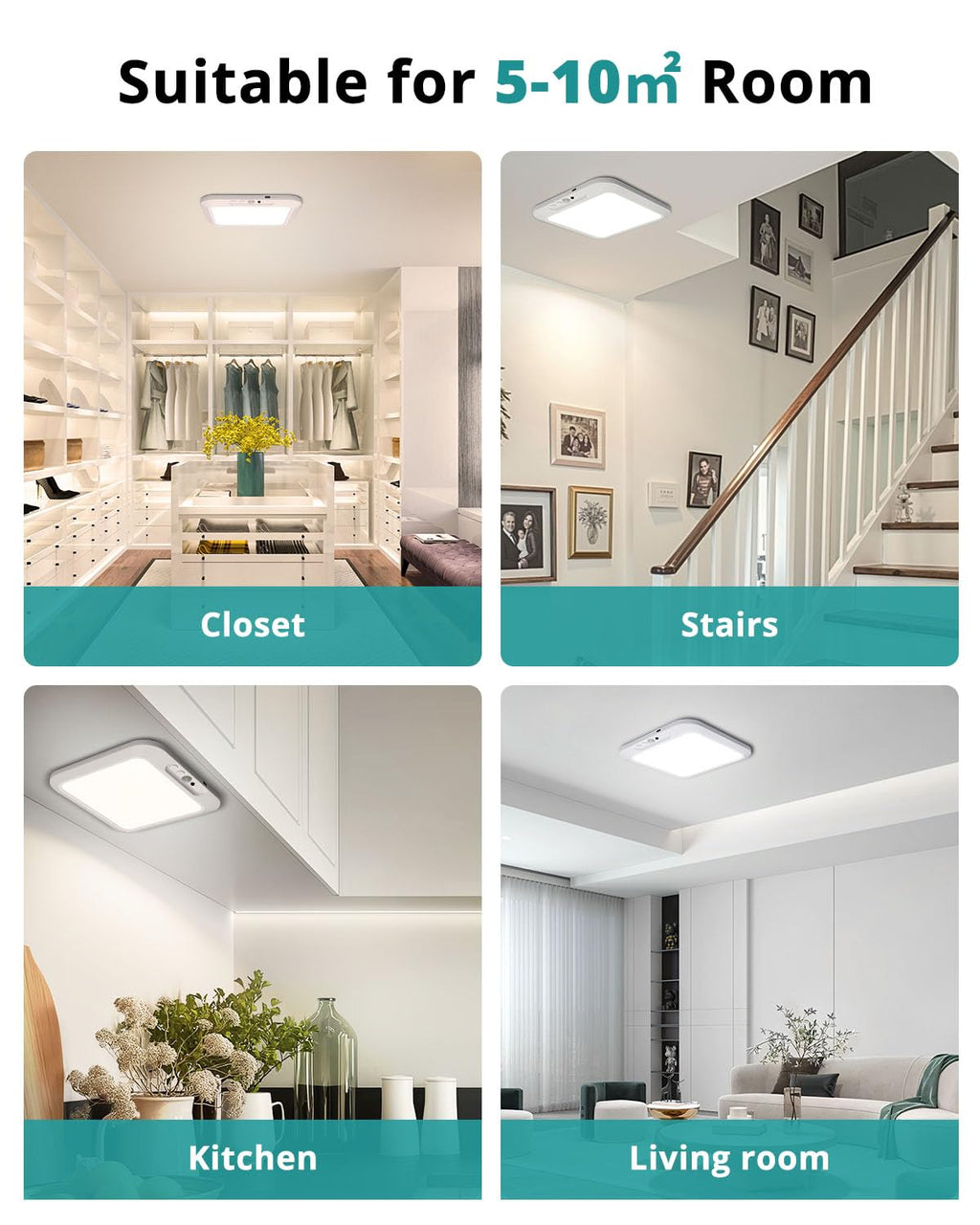 wowatt 2Pcs Rechargeable Battery Operated Ceiling Light, Motion Sensor Light Indoor Wireless Shower Lamp with Remote 3000K 4500K 6500K Dimmable Timing for Closet, Shower, Hallway, Patio