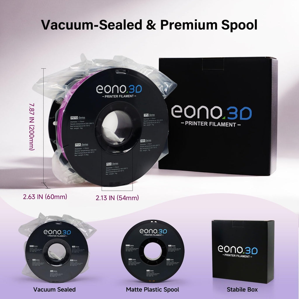 EONO3D Matte TPU Filament 1.75mm, 1kg - Shore 95A Flexible & Durable TPU, Matte Purple, Low-Gloss Matte Finish, Minimal Layer Lines, for Phone Cases, Wearables & Functional Parts