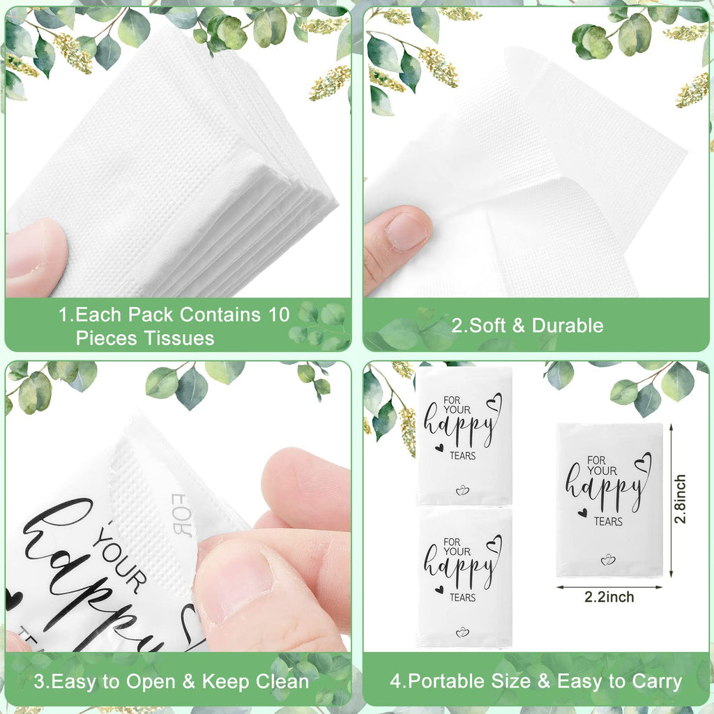 Spiareal 50 Pcs Happy Tears Tissues for Wedding 3 Ply for Your Happy Tears Tissues Packs for Guests Individual Mini Travel Size Pocket Paper for Wedding Party Favor Graduation