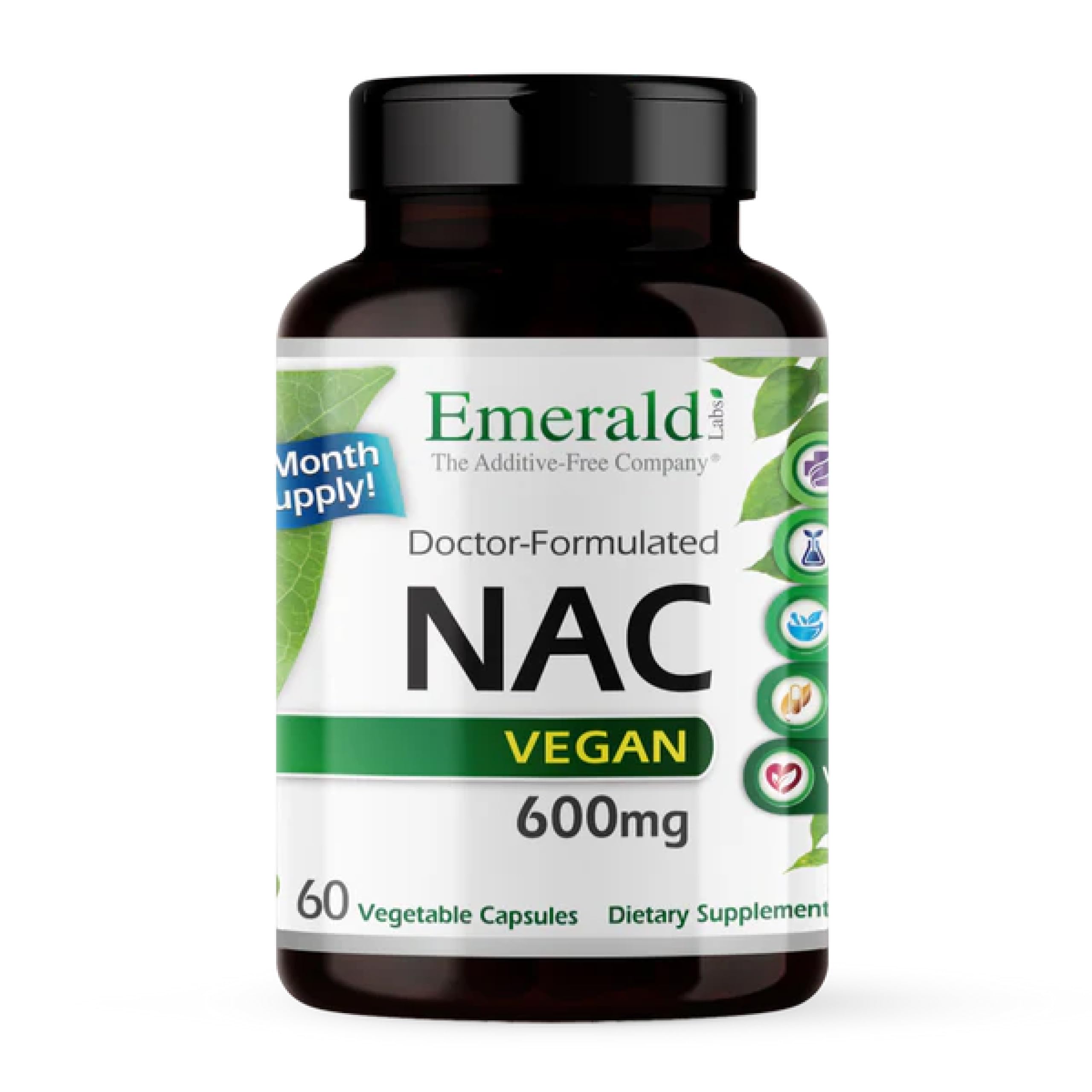 EMERALD LABS NAC 600mg - N-Acetyl-L-Cysteine - Vegan Amino Acid Supplement that Supports Detoxification - 60 Vegetable Capsules (60-Day Supply)