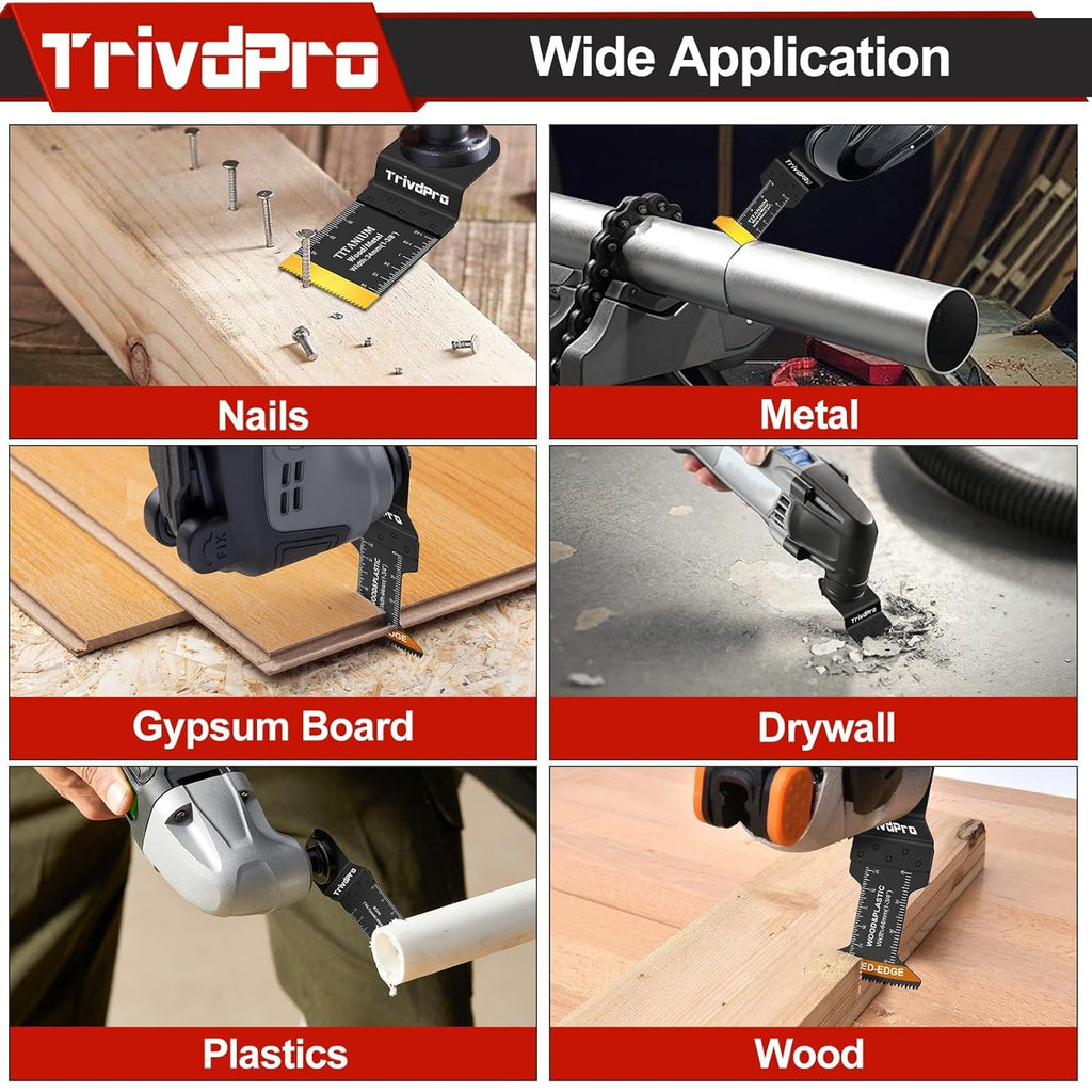 TrivdPro 52PCS Oscillating Saw Blades, Professional Universal Titanium Multitool Blades for Wood Plastics Metal, Quick Release Multi Tool Blades Kits Fit Dewalt Ryobi Milwaukee Rockwell Fein