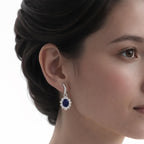 Amy & Annette Blue Sapphire Earrings - 18k White Gold Plated Leverback Drop and Dangle Halo Earring for Women - Great Gift Idea for Every Occasion