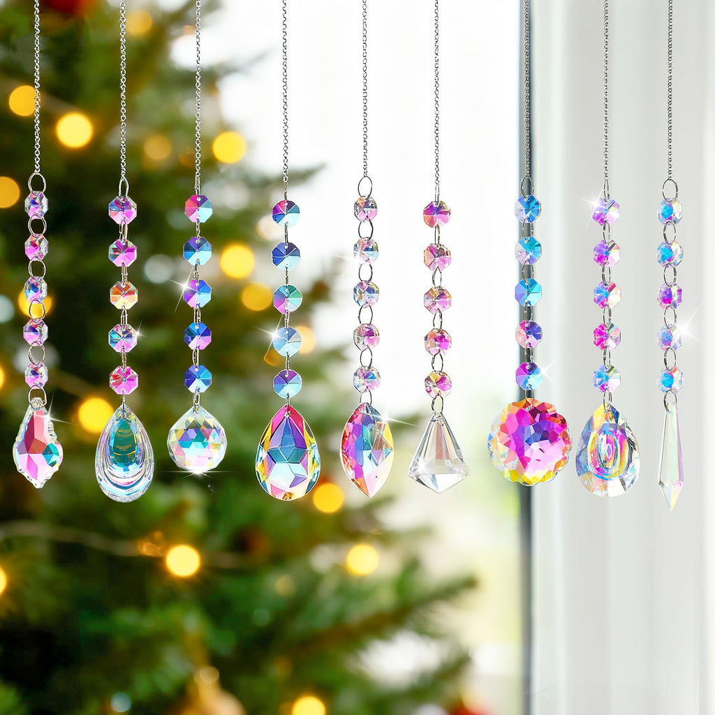 9 PCS Crystal Rainbow Suncatchers, Hanging Crystals Sun Catchers Pendants