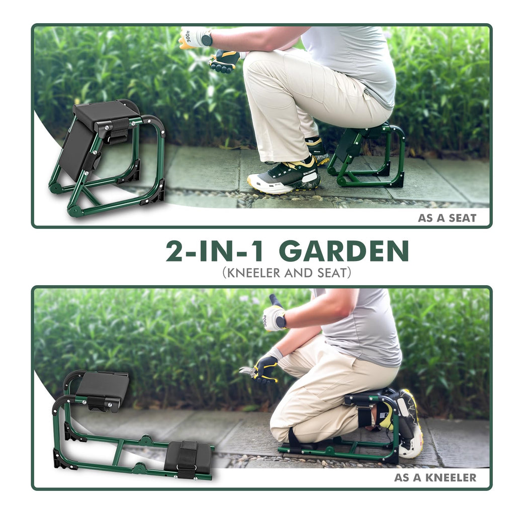 Tcoivs Knee Seat, Foldable Garden Kneeler and Seat, with Adjustable Kneeling Pad and Soft Seat Cushion, Supports Up to 350 LBS