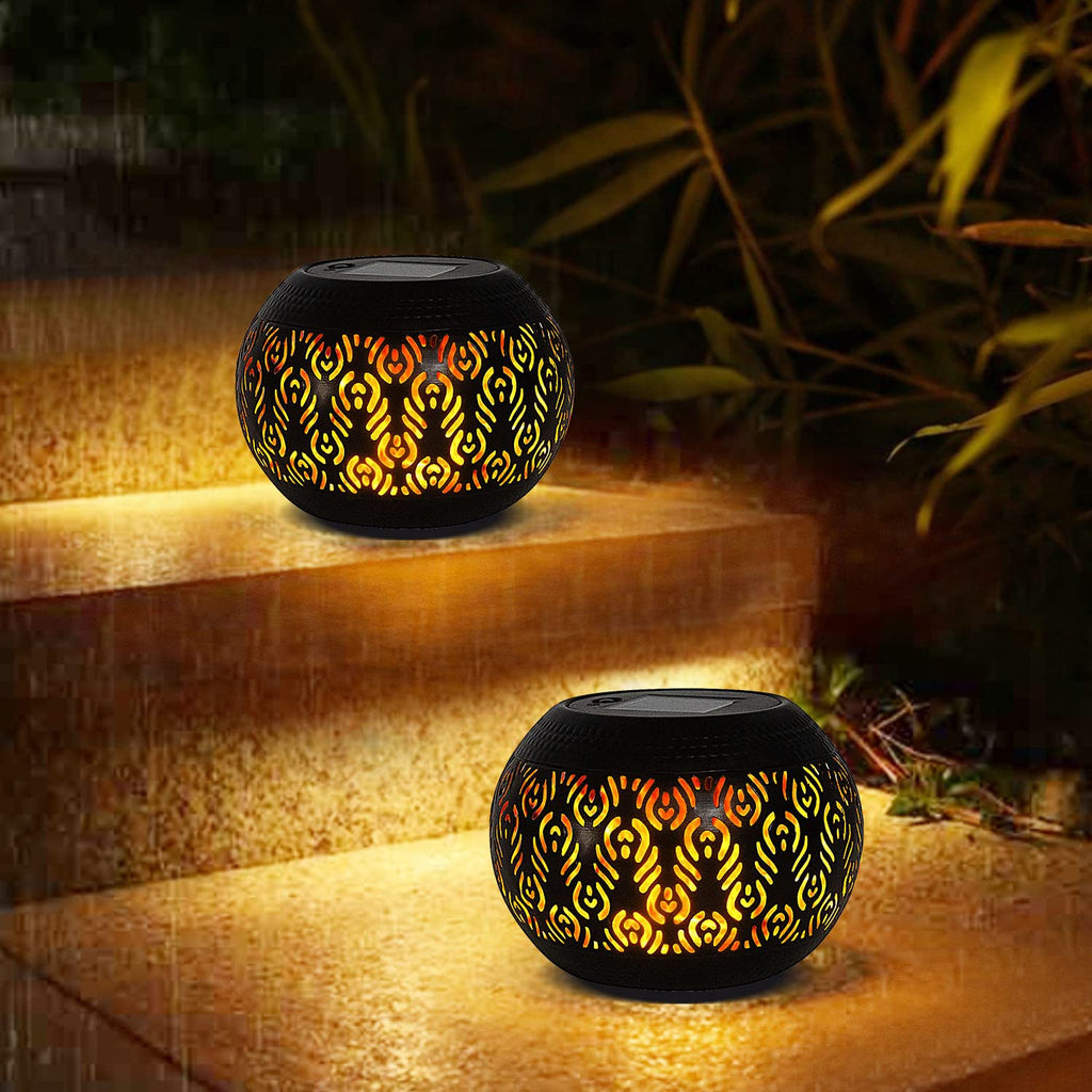 Solar Table Lantern Outdoor Waterproof - Dancing Flickering Flame LED Light,Hollow Out Retro Metal Desktop Gifts for Women Mom Outside Garden Yard Porch Lawn Indoor Tabletop Decor