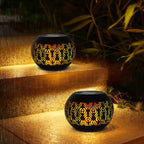 Solar Table Lantern Outdoor Waterproof - Dancing Flickering Flame LED Light,Hollow Out Retro Metal Desktop Gifts for Women Mom Outside Garden Yard Porch Lawn Indoor Tabletop Decor