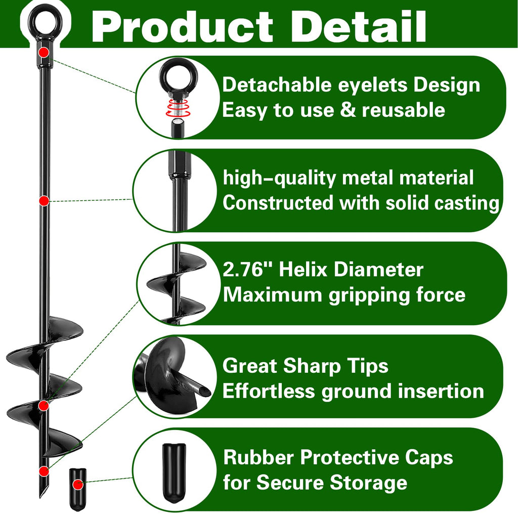 Fabulas Ground Anchors Screw in, 18 Inch Heavy Duty Swing Set Ground Anchor Kit 6 Pack, Spiral Earth Trampoline Stakes High Wind Metal Auger Stakes for Dog Sheds Tent Carports Camping