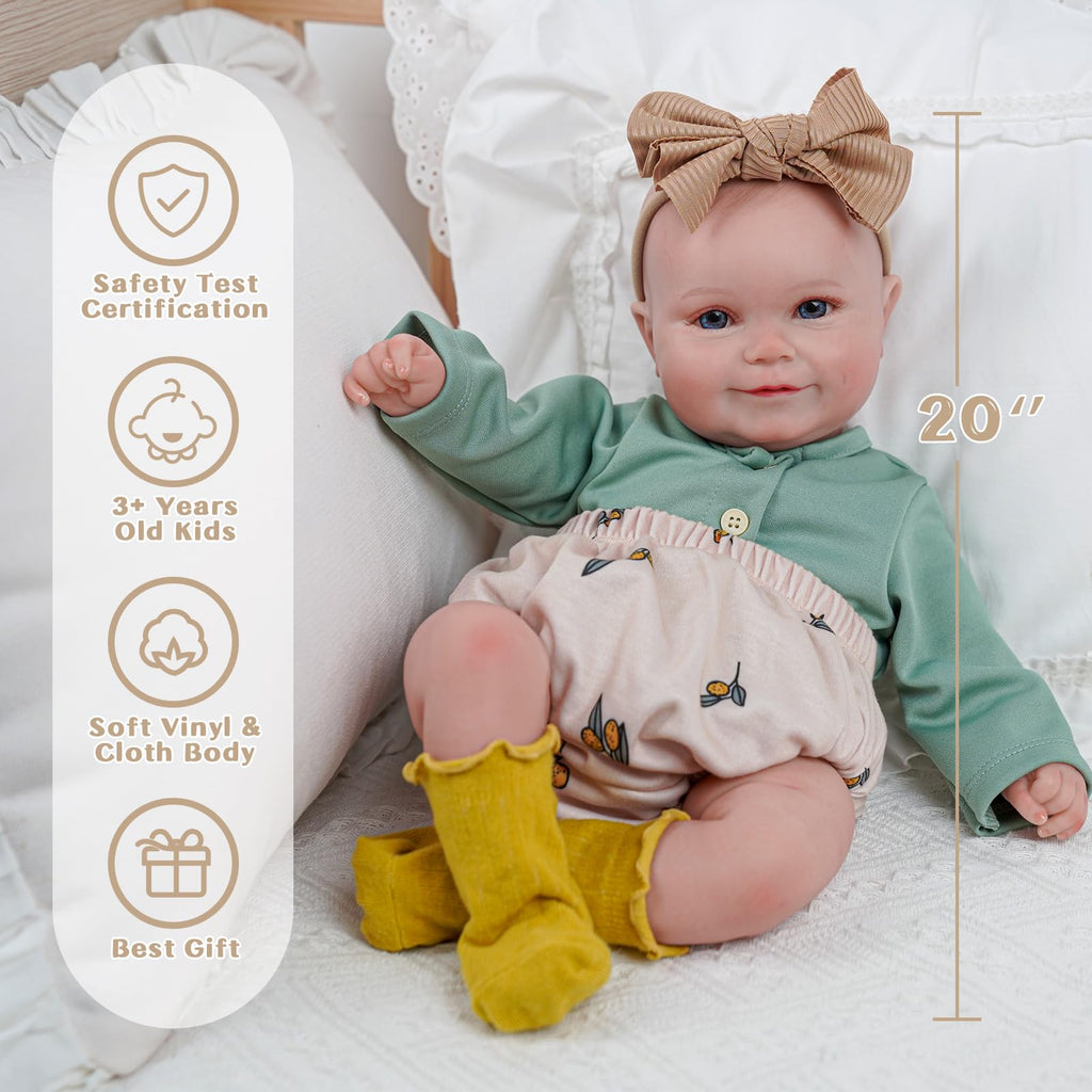 BABESIDE 3-in-1 Interactive Reborn Baby Dolls with Breathe Heartbeat Coos, 20Inch Soft Vinyl Poseable Realistic Baby Dolls Cute Smiling Real Life Baby Doll for 3+ Years Old Girls