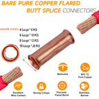 SVAAR 100PCS Flared Open Butt Connectors Kit 4/6/8/12-10 Gauge Butt Splice Connector Non-Insulated Butt Connectors Crimp Pure Copper 50PCS Seamless Barrel Wire Splice Terminals +50PCS 3:1 Heat Shrinks