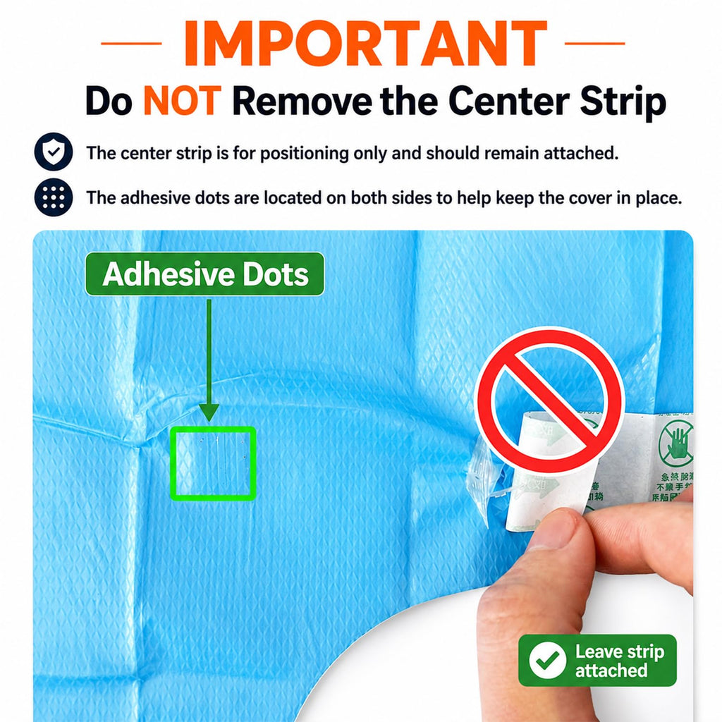 Umeida 50 Count Disposable Toilet Seat Covers, XL Waterproof Travel Pack, Center Strip Stays Attached, Adhesive Tabs, Individually Wrapped for Public Restrooms, Airplane, Kids and Adults