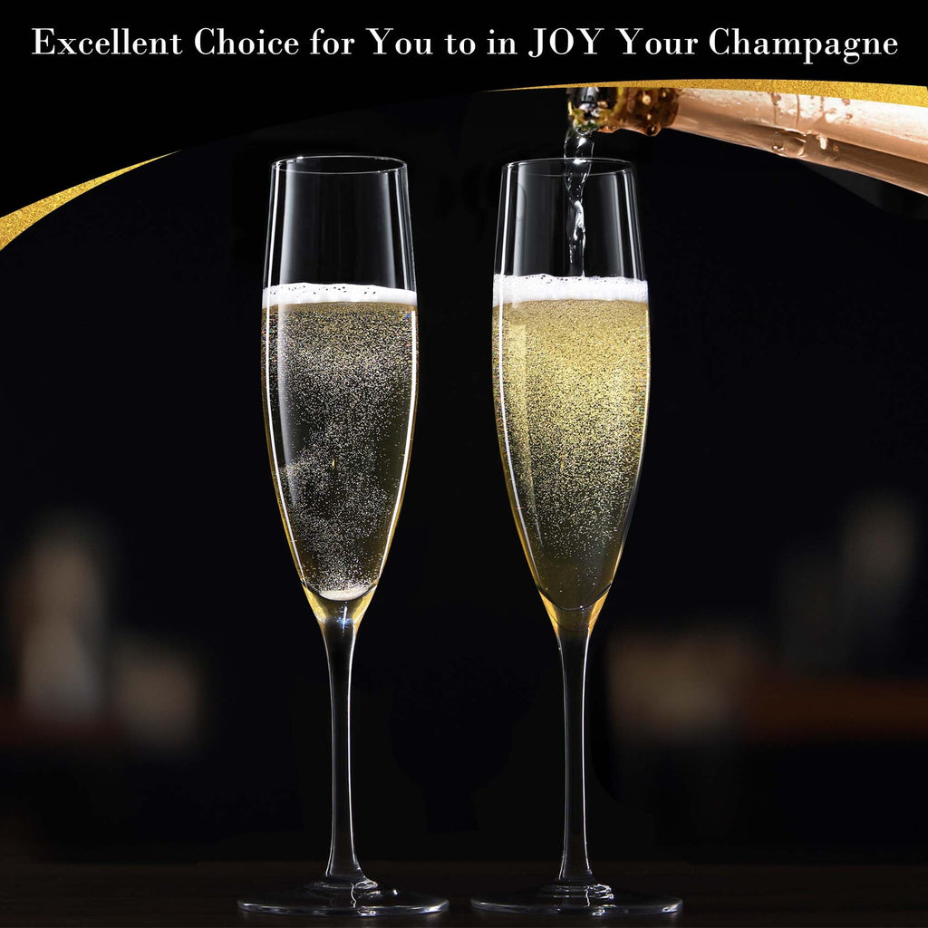 JBHO Champagne Glasses-Elegant Flutes-Gift-Box-Hand Blown Champagne Flutes Glass-100% Lead-Free Premium Crystal - Gift Idea for Wedding, Anniversary, Christmas,New Year-Set of 4-8oz, Clear
