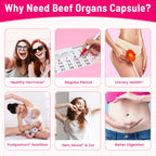 12-In-1 Beef Organ Supplement for Women - Beef Liver, Uterus, Kidney, Heart, Pancreas, 5 Vitamins & 2 Herbs, Hormone Balance, Menstruation, Energy, Immune - 100% Grass Fed, Pasture Raise - 120 Caps