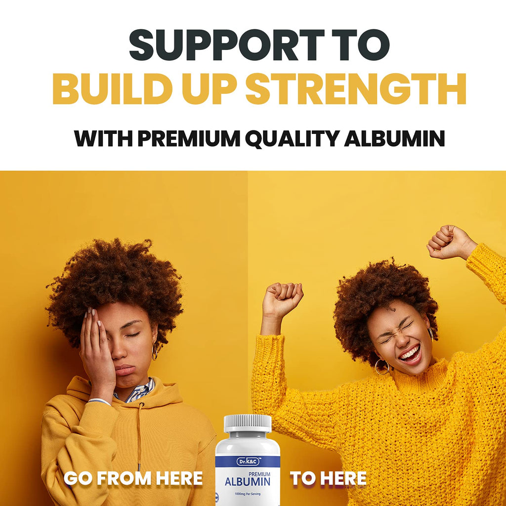Dr.K&C Premium Albumin Protein Supplement 1000mg, 2 Bottles (120 Tablets Each), Daily Energy & Wellness Support
