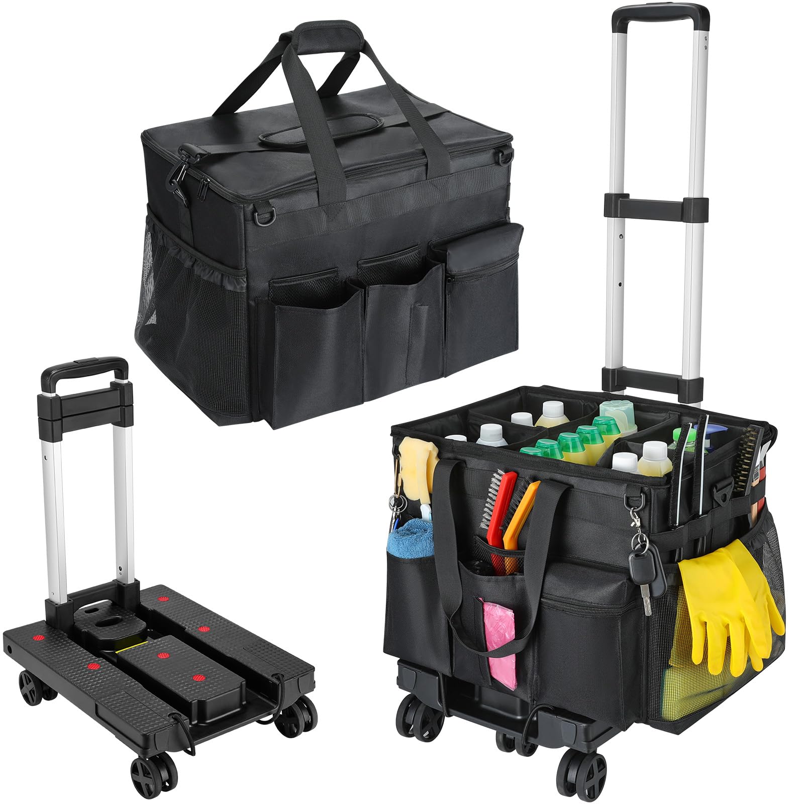 Housolution Extra Large Rolling Cleaning Caddy Bag with Wheels, Black
