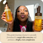 Glo Melanin Turmeric & Kojic Foaming Face Wash – Brightening Foaming Cleanser with Scrubber Top, Rose Water, Vitamin C, Aloe & Kojic Acid – Natural, Paraben-Free, 4 fl oz, 120 ml