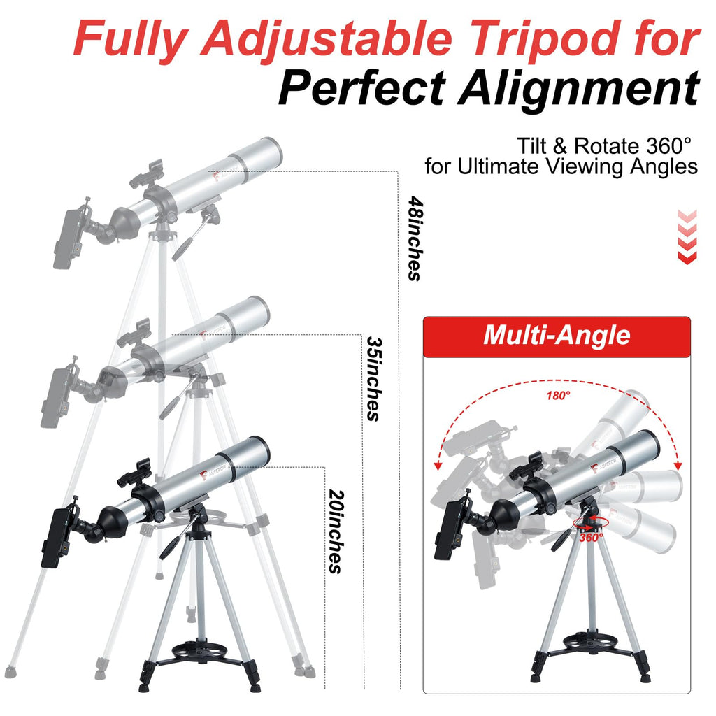 Telescope for Kids Adults 80mm Aperture 600mm Refractor Telescopes High Magnification Astronomical Telescope for Beginner, Telescopio with Phone Adapter Carrying Bag Tripod