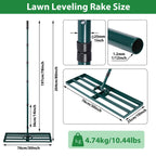 Lawn Leveling Rake,Stainless Steel Lawn Leveler with 30”x10” Ground Plate, 78” Adjustable Long Handle, Level Yard Tool for Grass, Golf Field, Level Soil or Dirt Ground Surfaces-Green